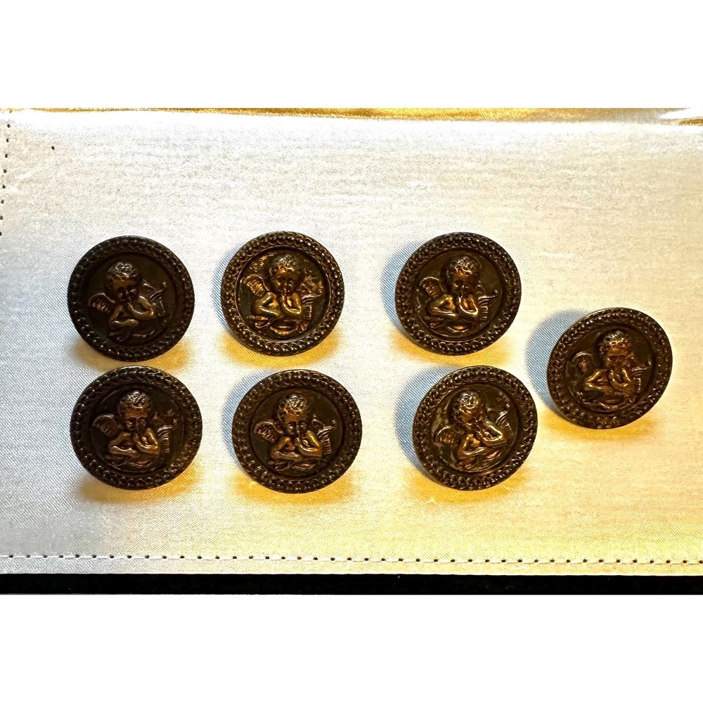 7 Antique Victorian Buttons Cherub